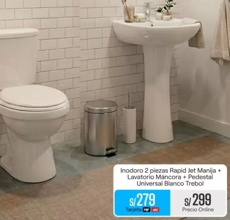Universal - 2 piezas Rapid Jet Manija + Lavatorio Máncora + Pedestal  Blanco