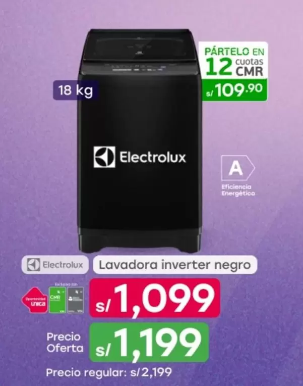 Electrolux - Lavadora Inverter Negro