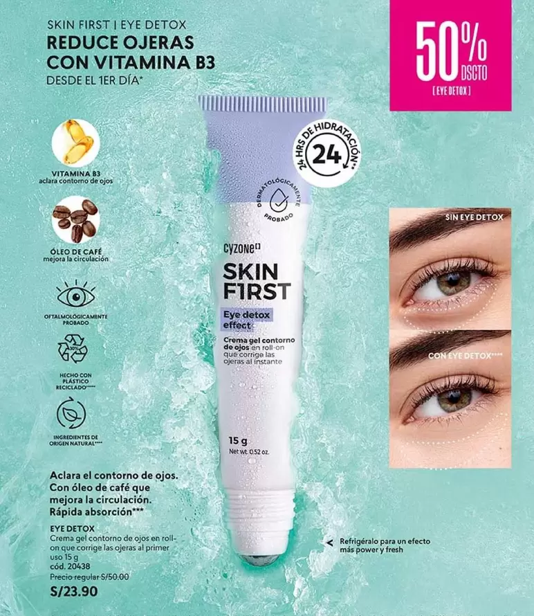 Natural - SKIN FIRST EYE DETOX REDUCE OJERAS CON VITAMINA B3