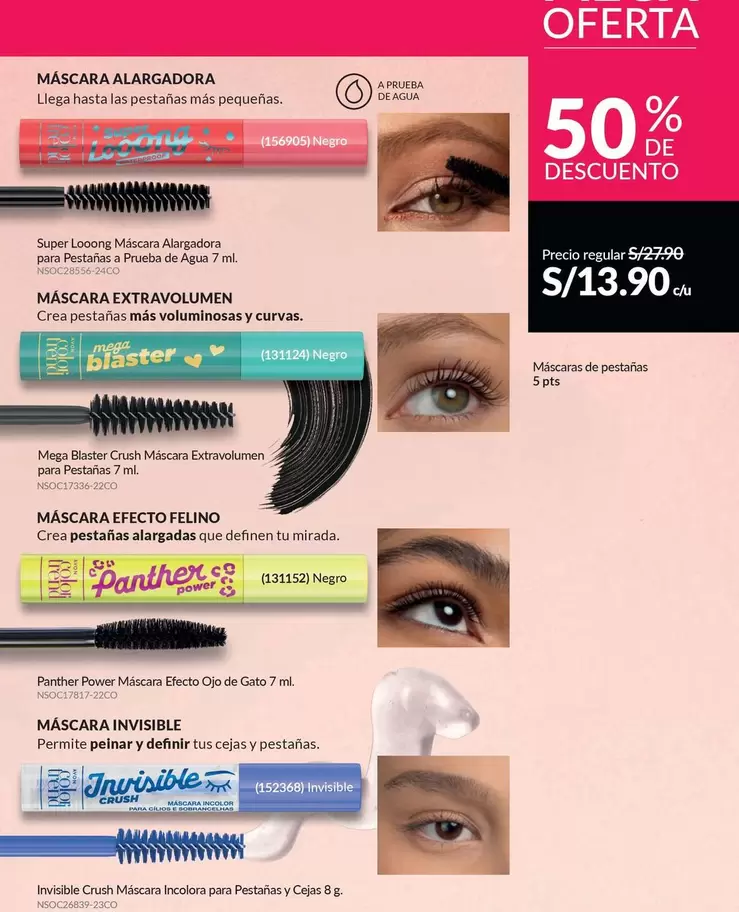 Avon - Máscaras Alargadora, Extravolumen, Efecto Felino, Invisible