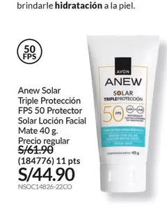 Avon - Anew Solar Triple Protección FPS 50 Protector Solar Loción Facial Mate 40 g. (184776)