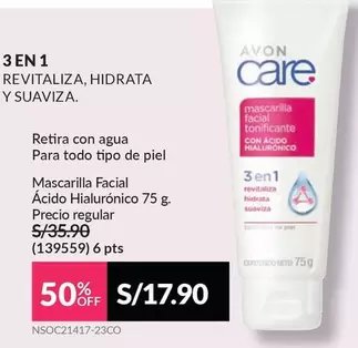 Avon Care - Mascarilla Facial Ácido Hialurónico 75g (139559)