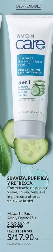 Avon Care - Mascarilla Facial Aloe y Pepino