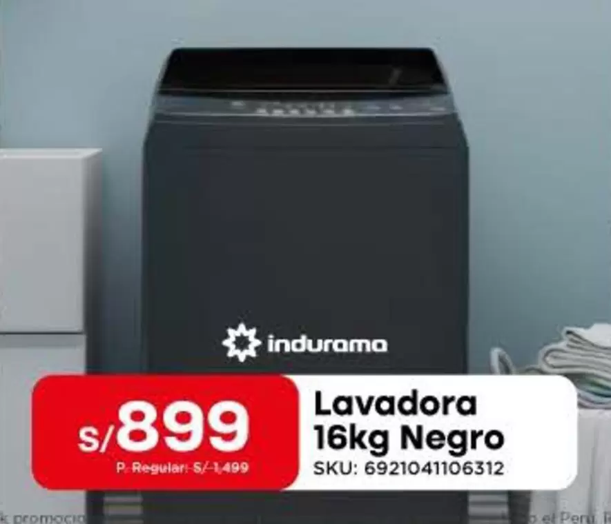 Indurama - Lavadora 16kg Negro