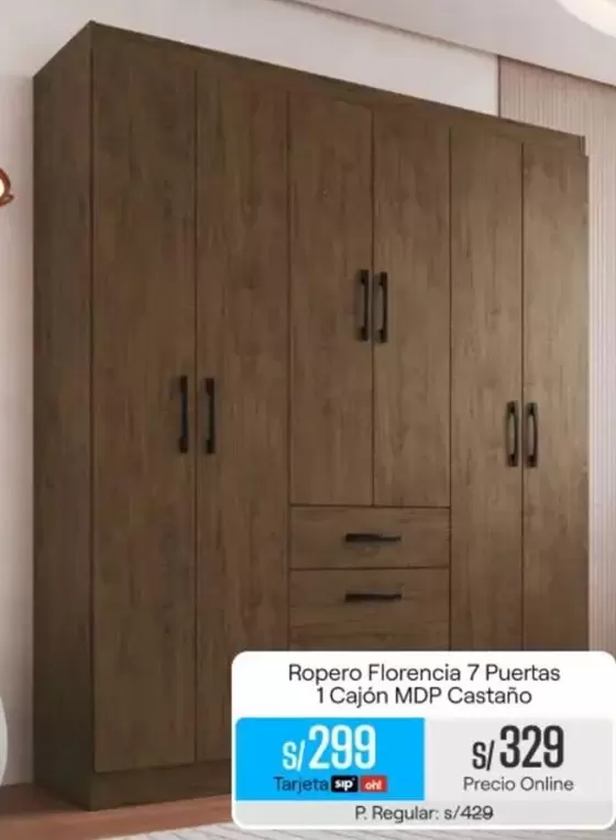 Ropero Florencia 7 Puertas 1 Cajón MDP Castaño