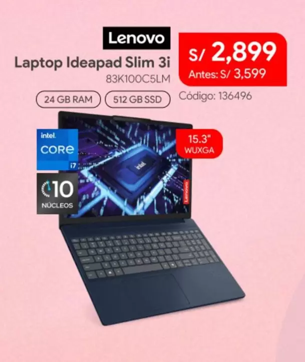 Lenovo - Laptop Ideapad Slim 3i 83K100C5LM