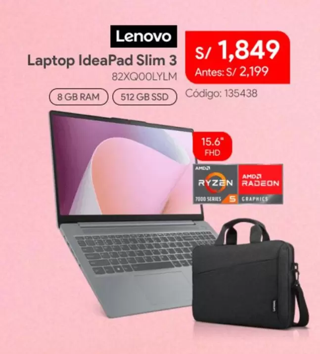 Lenovo - Laptop IdeaPad Slim 3 82XQ00LYLM