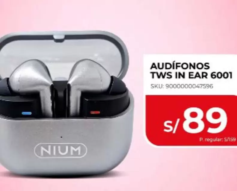 AUDÍFONOS TWS IN EAR 6001 SKU: 9000000047596