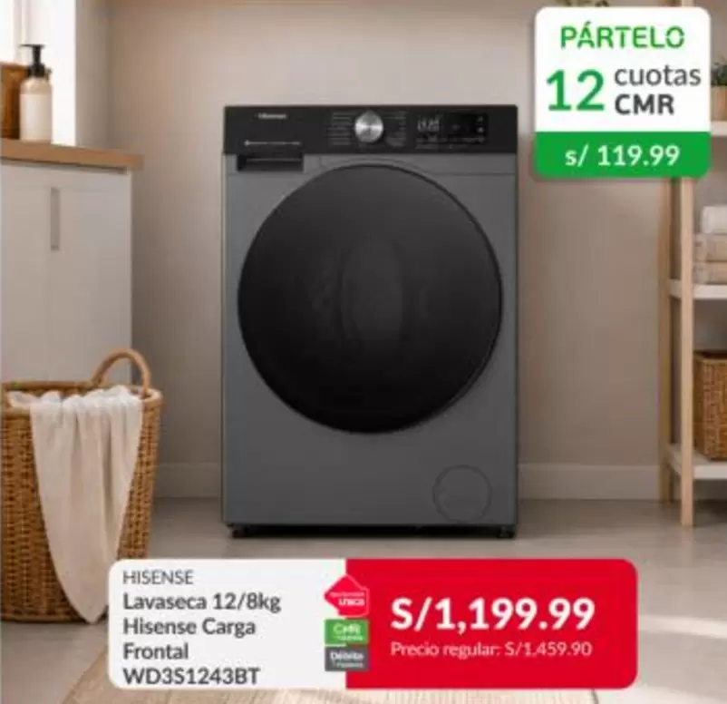 Hisense - Lavaseca 12/8kg Carga Frontal WD3S1243BT