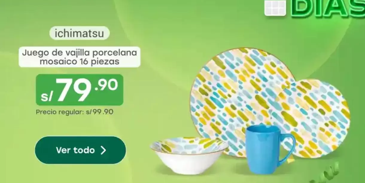 Juego de vajilla porcelana mosaico 16 piezas
