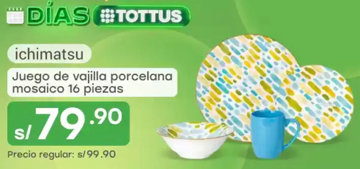 Tottus - Juego de vajilla porcelana mosaico 16 piezas