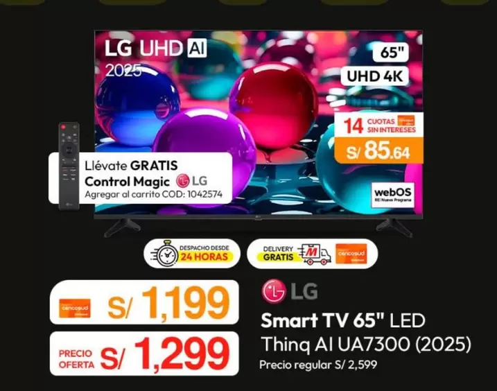 Lg - Smart TV 65" LED ThinQ AI UA7300 (2025)
