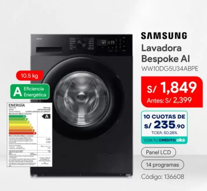 Samsung - Lavadora Bespoke AI WW10DG5U34ABPE