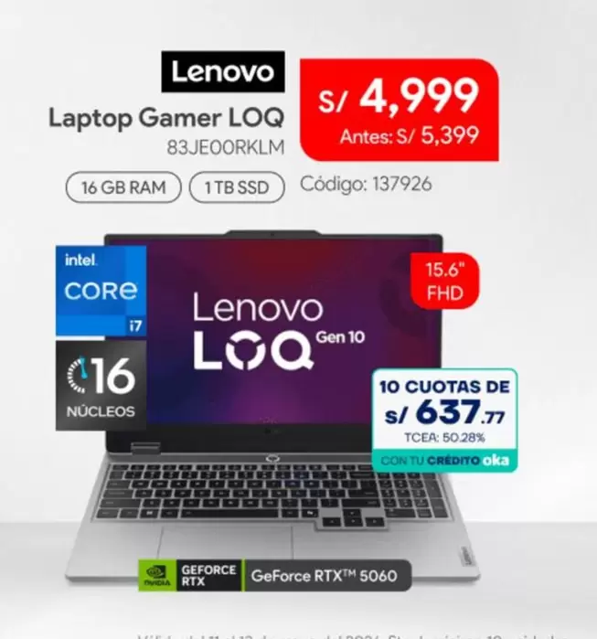 Lenovo - Laptop Gamer LOQ 83JE00RKLM