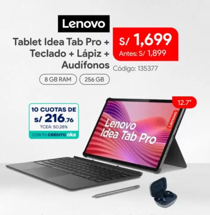 Lenovo - Tablet Idea Tab Pro + Teclado + Lápiz + Audífonos