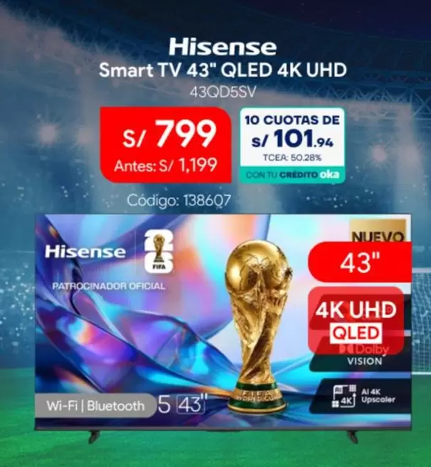 Hisense - Smart TV 43" QLED 4K UHD 43Q0D5SV