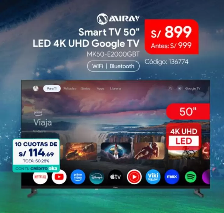Miray - Smart TV 50" LED 4K UHD Google TV MK50-E2000GBT