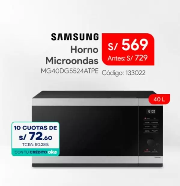 Samsung - Horno Microondas MG40DG5524ATPE C
uevo: 133022