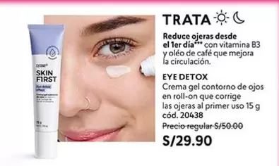 EYE DETOX Crema gel contorno de ojos en roll-on que corrige las ojeras al primer uso 15 g cód. 20438