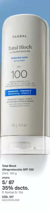 Yanbal - Total Block SPF 100 sunscreen