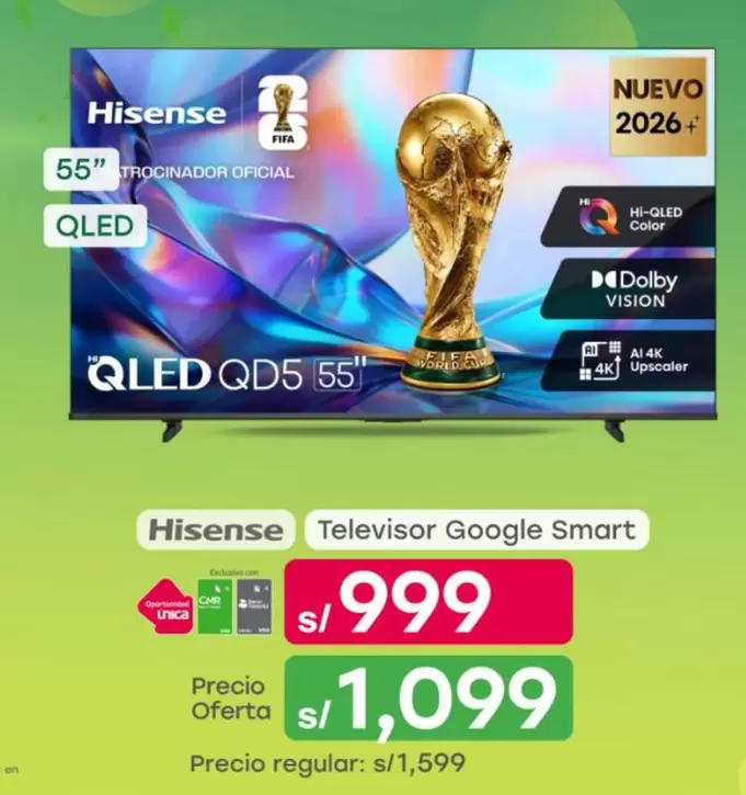 Hisense - Televisor Google Smart QLED QD5 55"