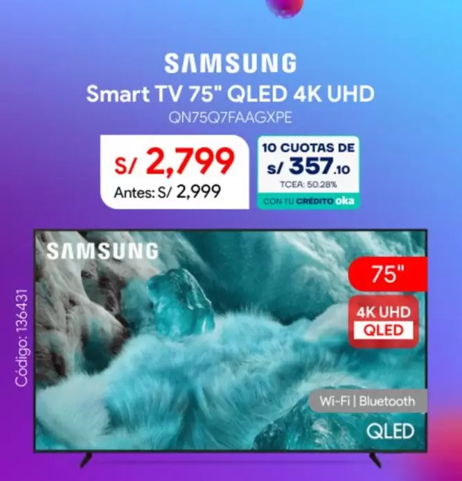 Samsung - Smart TV 75" QLED 4K UHD ON75Q7FAAGXPE