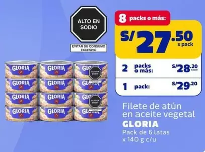 Gloria - Filete de atún en aceite vegetal