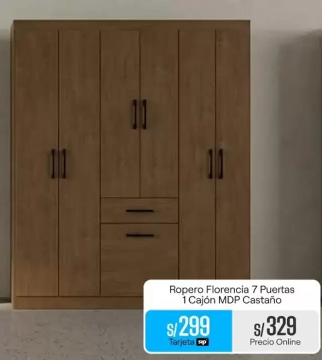 Ropero Florencia 7 Puertas 1 Cajón MDP Castaño