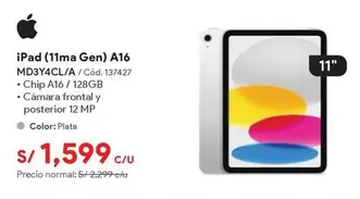 Apple - iPad (11ma Gen) A16 MD3Y4CL/A