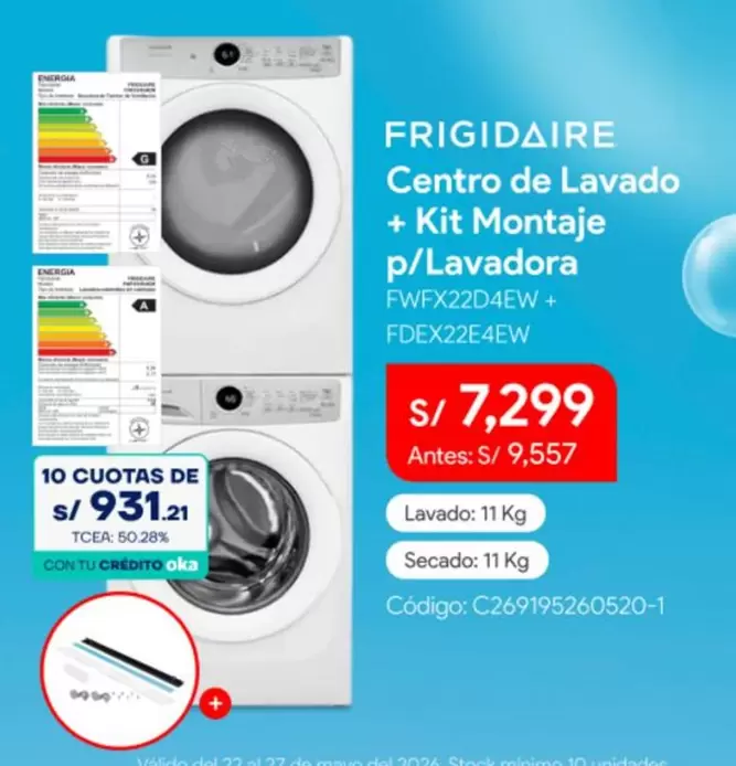 Frigidaire - Centro de Lavado + Kit Montaje p/Lavadora FWFX22D4EW + FDEX22E4EW