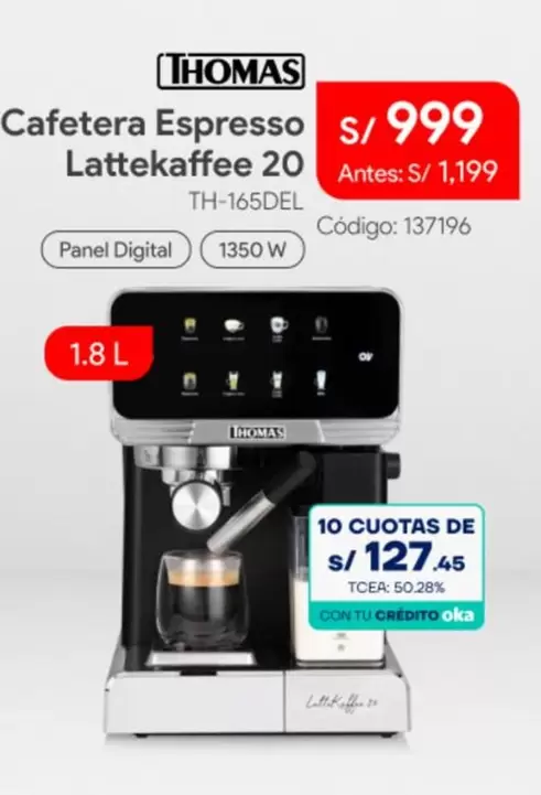 Thomas - Cafetera Espresso Lattekaffee 20 TH-165DEL