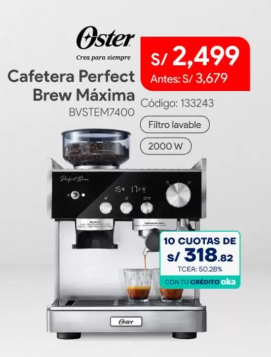 Oster - Cafetera Perfect Brew Máxima BVSTEM7400