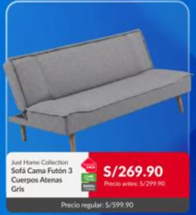 Sofá Cama Futón 3 Cuerpos Atenas Gris