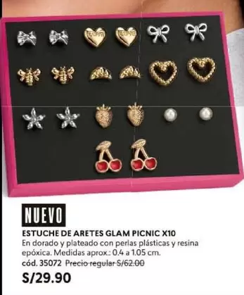 Dorado - ESTUCHE DE ARETES GLAM PICNIC X10 Cód. 35072