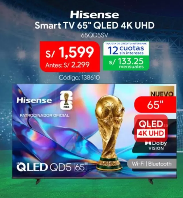 Hisense - Smart TV 65" QLED 4K UHD 65QDS5V