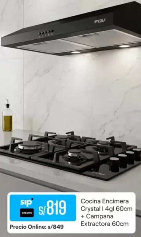 Cocina Encimera Crystal 4gl 60cm + Campana Extractora 60cm