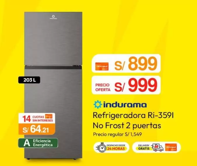 Indurama - Refrigeradora Ri-3591 No Frost 2 puertas