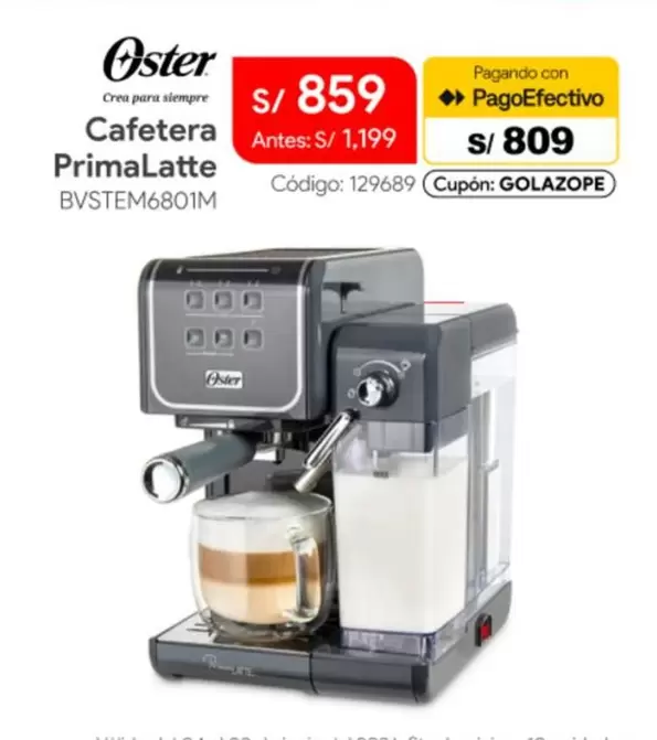 Oster - Cafetera PrimaLatte BVSTEM6801M