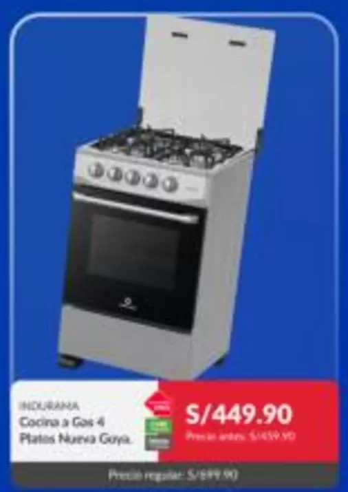 Indurama - Cocina a Gas 4 Platos Nueva Goya