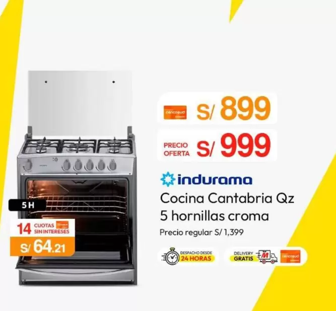 Indurama - Cocina Cantabria Qz 5 hornillas croma