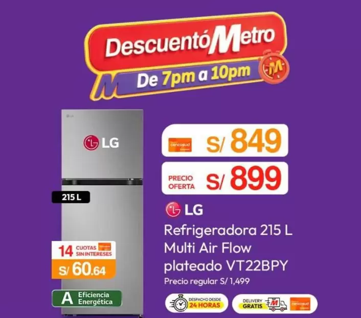 Lg - Refrigeradora 215 L Multi Air Flow plateado VT22BPY