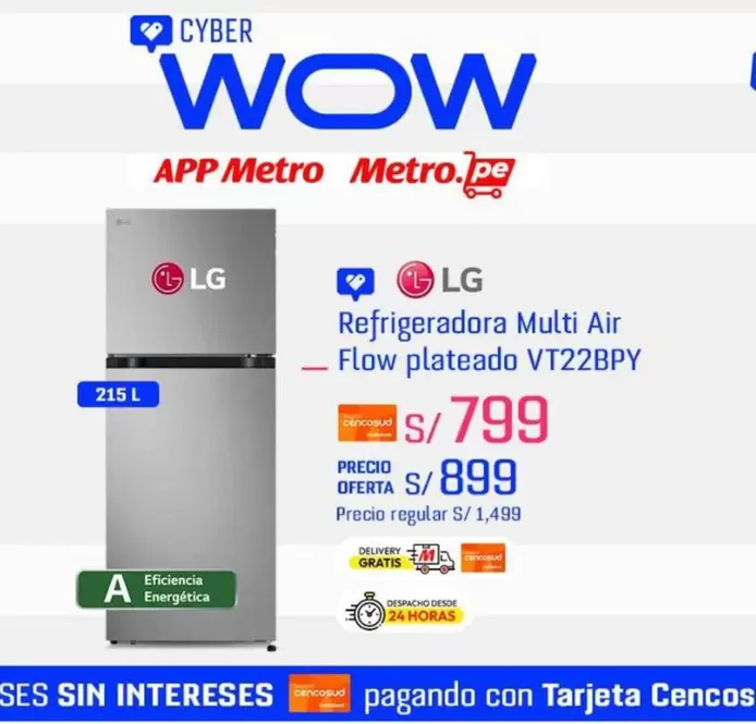 Lg - Refrigeradora Multi Air Flow plateado VT22BPY