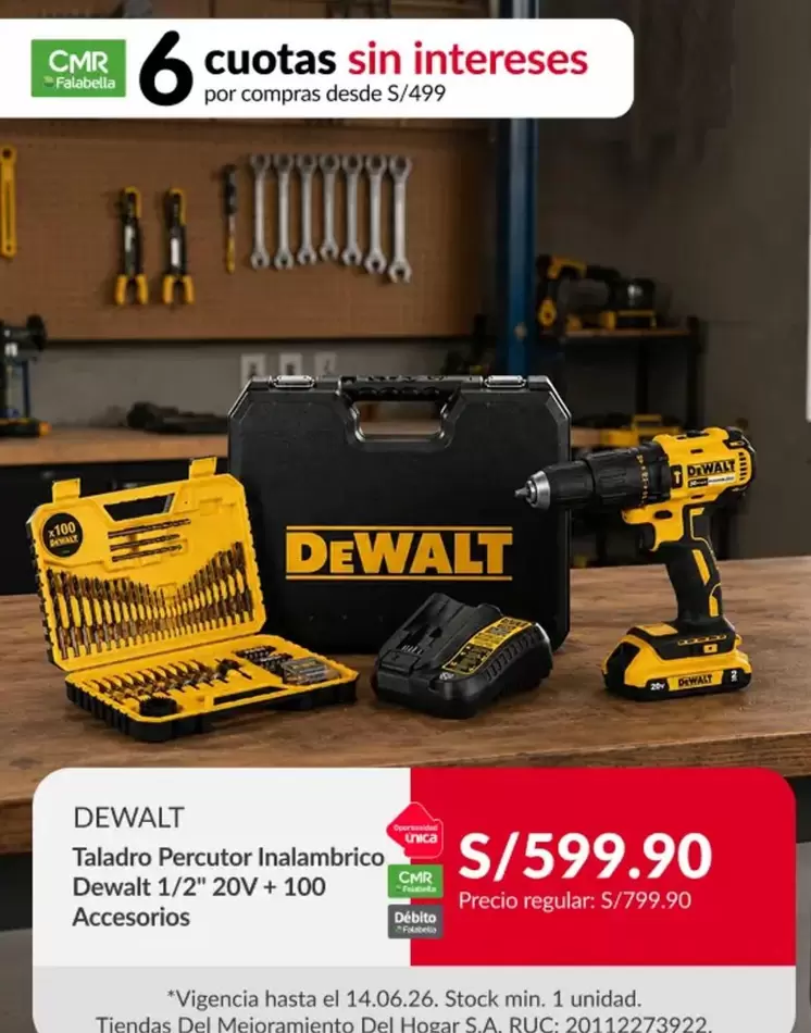 DeWalt - Taladro Percutor Inalambrico Dewalt 1/2" 20V + 100 Accesorios