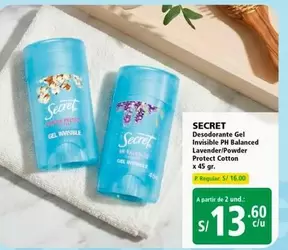 Secret    - Desodorante Gel Invisible PH Balanced Lavender/Powder Protect Cotton