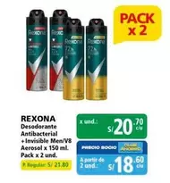 Rexona - Desodorante Antibacterial + Invisible Men/V8 Aerosol