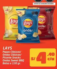 Lay's - Papas Clásicas/ Ondas Clásicas/ Picante Snacks Ondas Sweet BBQ