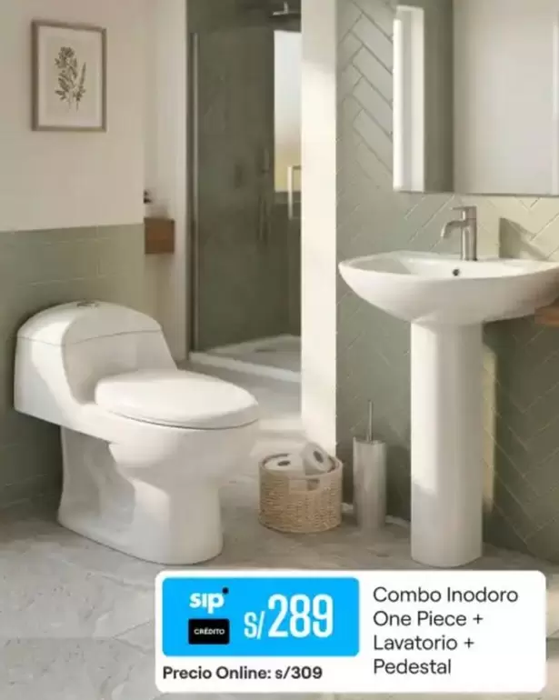 Combo Inodoro One Piece + Lavatorio + Pedestal