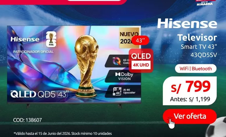 Hisense - Televisor Smart TV 43" 43QDSSV