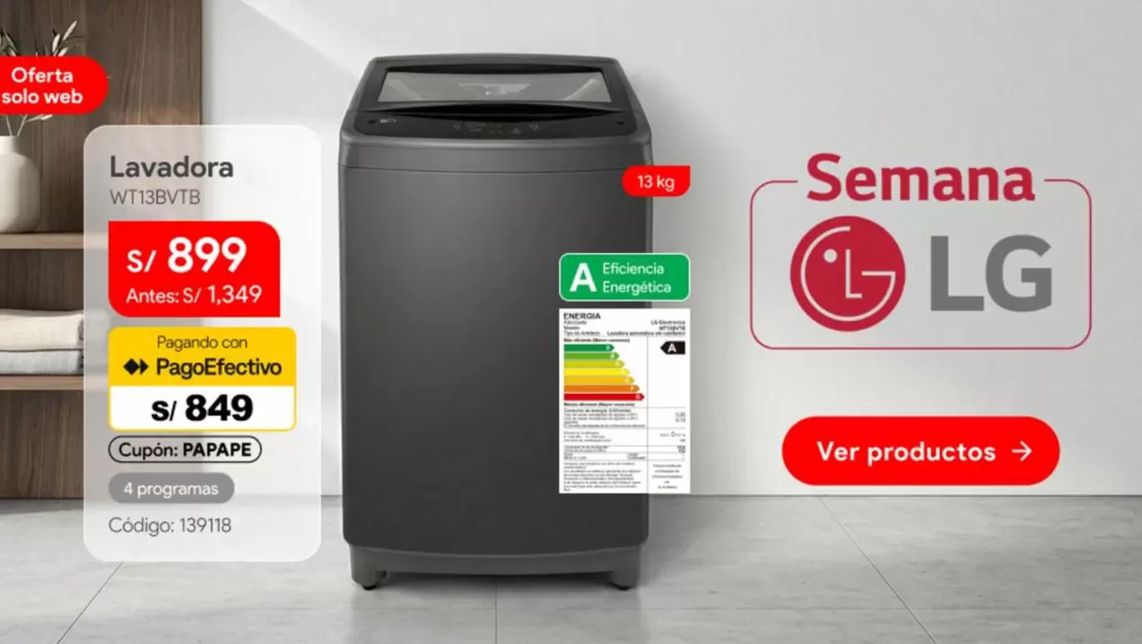 Lg - Lavadora WT13V18