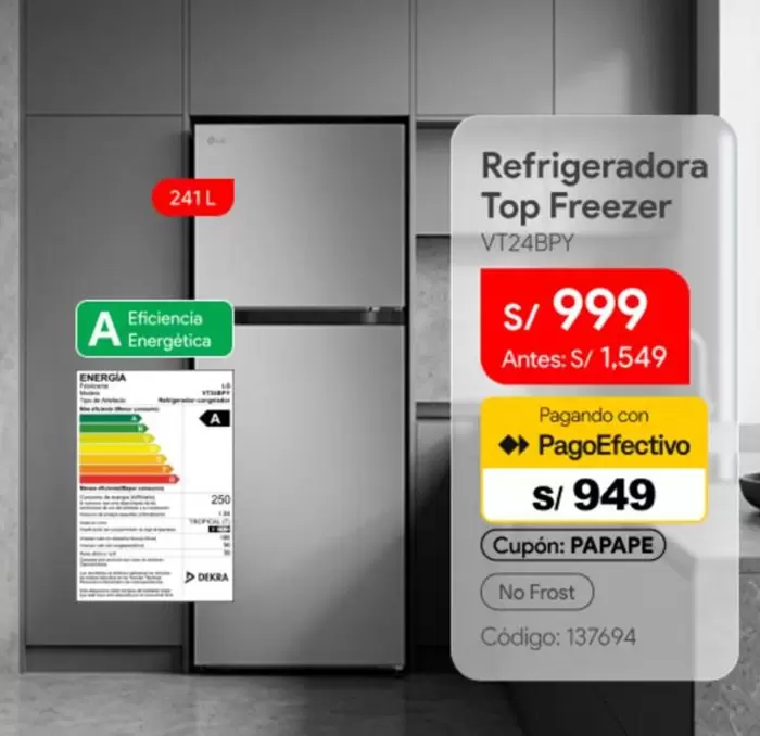 Lg - Refrigeradora Top Freezer VT24BPY